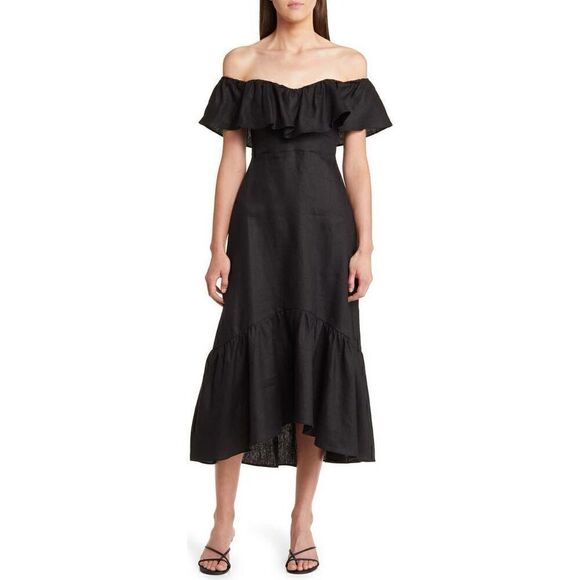 Reformation Women's Black Off-The-Shoulder Ruffle Dress Size 2 NWOT - Picture 1 of 12